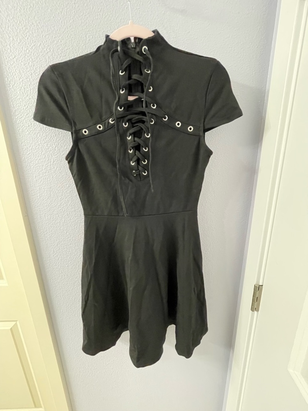 Killstar Black Lace-Up Gothic Skater Dress